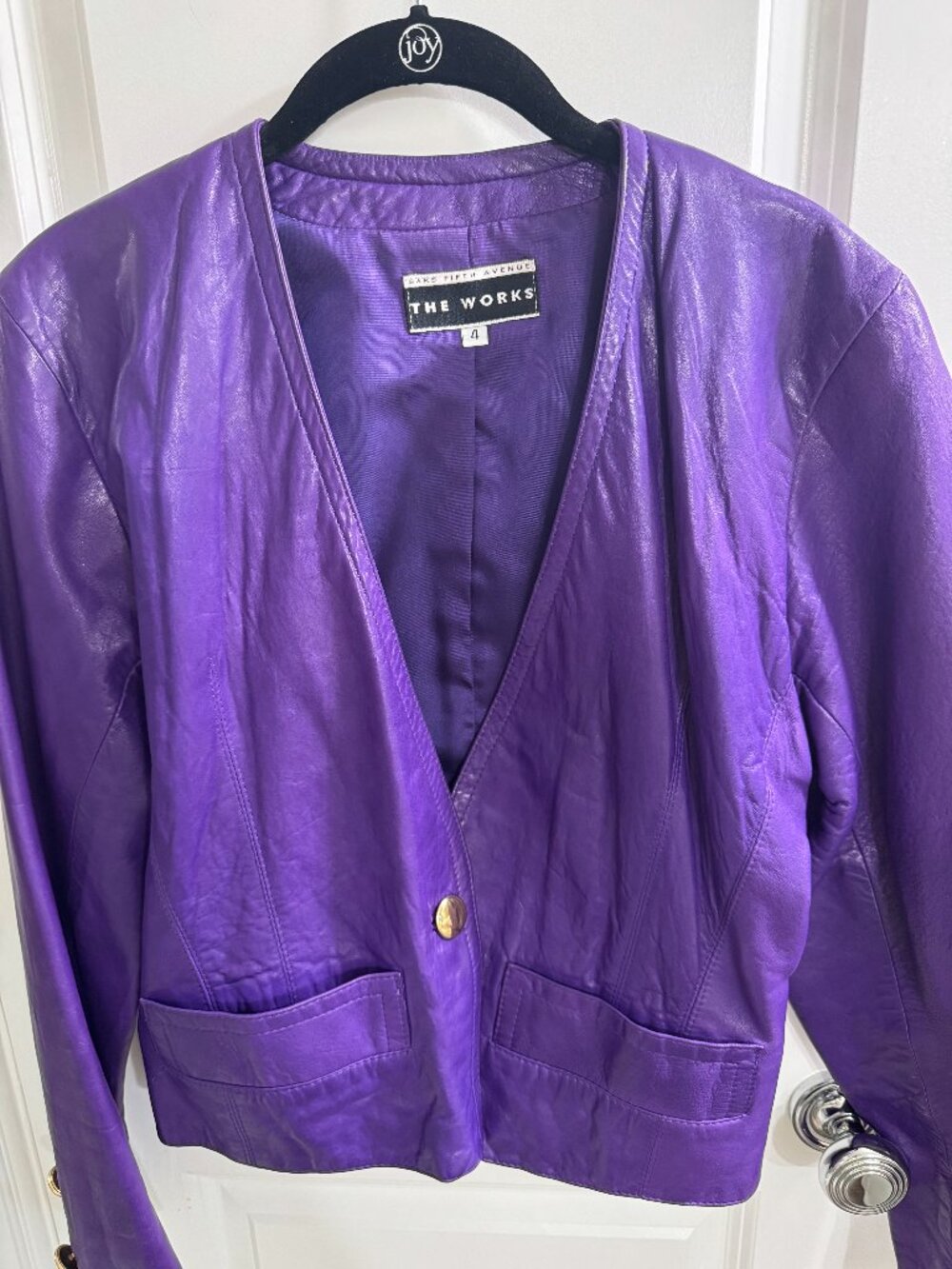 Saks Fifth Avenue Purple Leather Jacket, size 4
